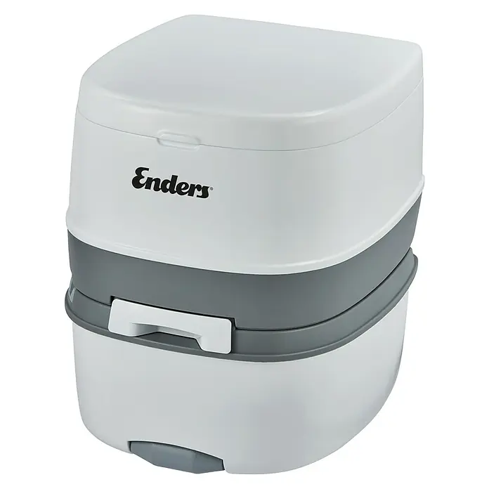 Enders Campingtoilette Supreme - L x B x H: 45 x 38 x 44 cm, Manuelle Wasserspülung, Kunststoff - Tragbare Enders Campingtoilette mit grauem Mittelteil und weißem Korpus, ideal für unterwegs.