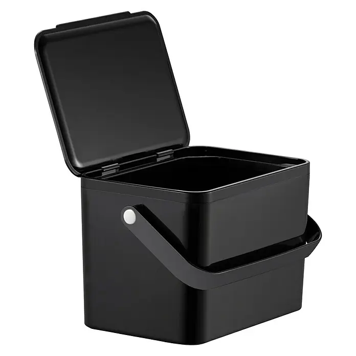 Vepa Bins Standard Mülleimer Foodwaste Caddy - 4 l, Kunststoff, Schwarz - Schwarzer Komposteimer mit offenem Deckel. Ideal für die Küche, um organische Abfälle sauber und geruchsarm zu sammeln. Praktisch und stilvoll.