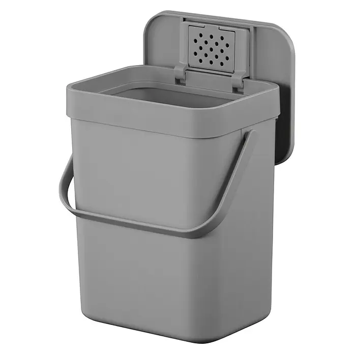 Vepa Bins Standard Mülleimer Foodwaste Caddy Puro II - 5 l, Kunststoff, Grau - Grauer Küchenkomposteimer mit Griff und Lüftungsöffnungen am Deckel, ideal für die Sammlung von Bioabfällen in der Küche.