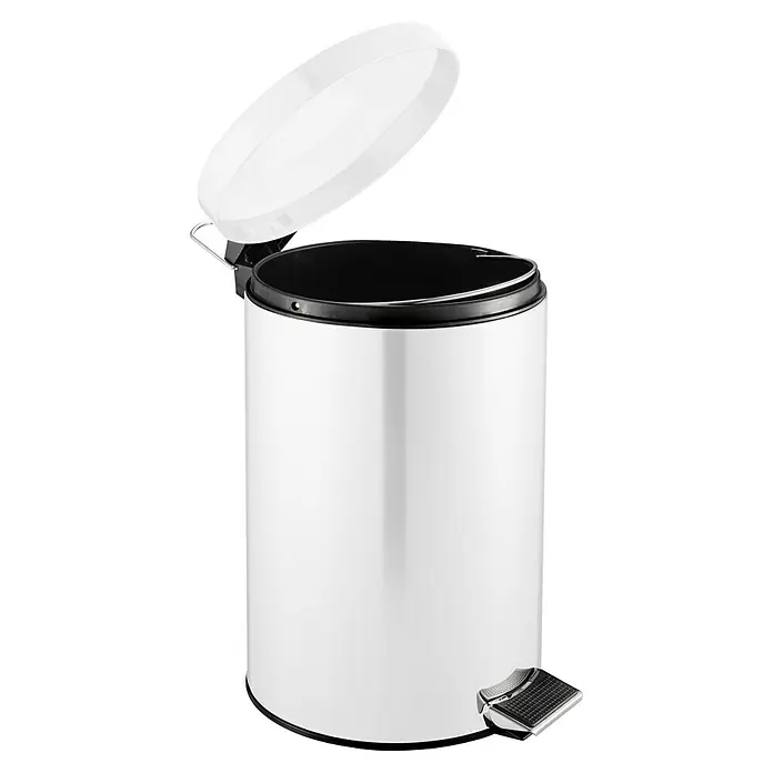 Vepa Bins Treteimer Trittmülleimer Venus - 20 l, Metall, Weiß - Ein weißer Tretabfalleimer mit offenem Deckel ist vor einem neutralen Hintergrund zu sehen. Der Fokus liegt auf dem Abfalleimer.
