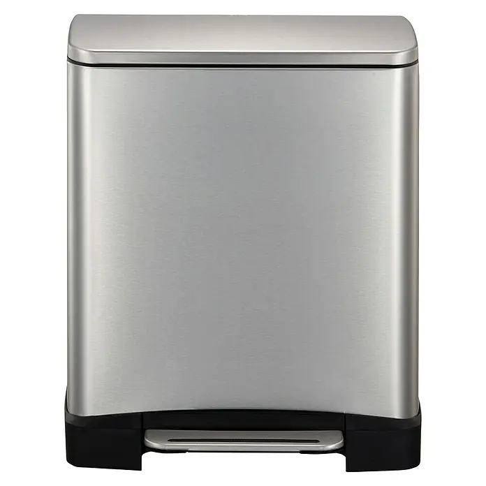 Vepa Bins Treteimer E-Cube Recycling - 19 l, Edelstahl, Mattsilber - Eleganter, rechteckiger Edelstahl-Treteimer mit schwarzem Sockel für hygienische Abfallentsorgung. Ideal für Küche und Bad.