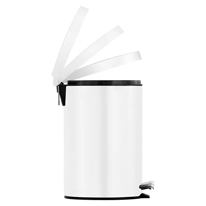 Vepa Bins Treteimer Trittmülleimer Venus - 20 l, Metall, Weiß - Ein weißer Treteimer mit schwarzem Deckel und Fußpedal zum Öffnen des Deckels.