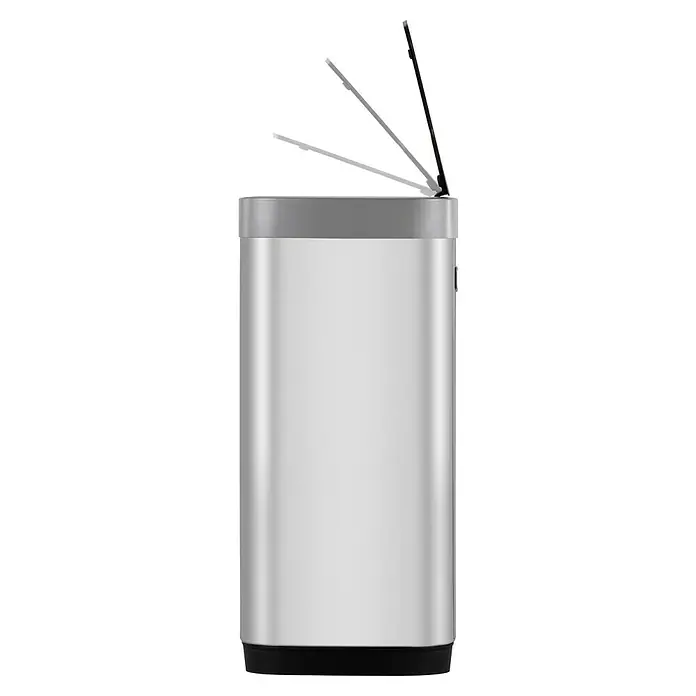 Vepa Bins Sensormülleimer EcoSmart - 50 l, Edelstahl, Mattsilber - Bild eines modernen, silbernen Abfallbehälters mit berührungsloser Sensorbedienung, der Hygiene und Komfort vereint.