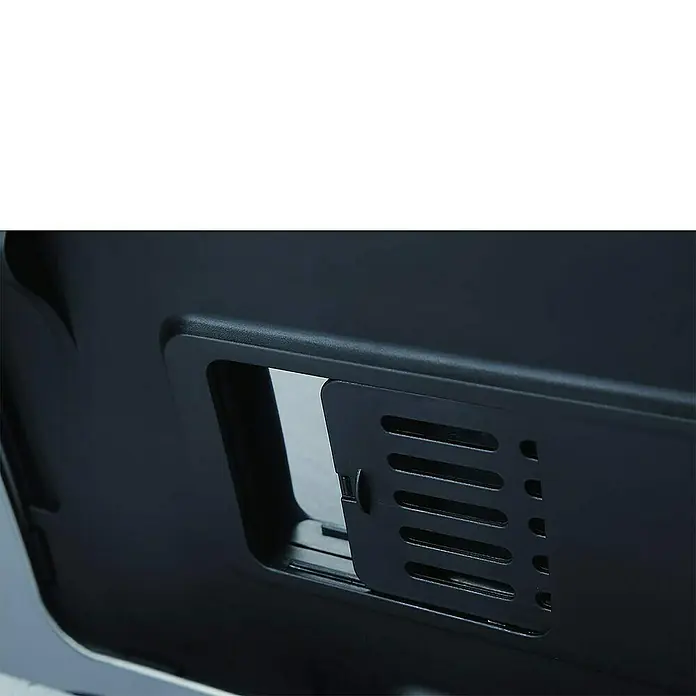 Vepa Bins Treteimer Neo-Cube Recycling - 46 l, Edelstahl, Mattsilber - Nahaufnahme des Luftfilters einer Mikrowelle, der die Luft sauber und frisch hält.\n