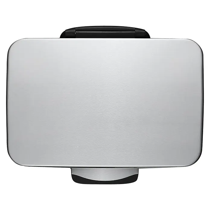 Vepa Bins Treteimer Neo-Cube Recycling - 46 l, Edelstahl, Mattsilber - Draufsicht auf einen eleganten, silbernen Toaster mit abgerundeten Ecken und schwarzem Griff, der modernes Design und Funktionalität vereint.
