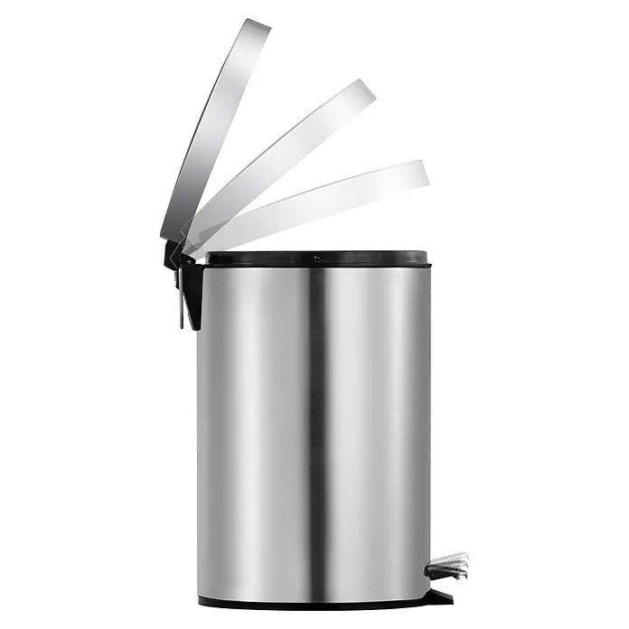 Vepa Bins Treteimer Trittmülleimer Venus - 12 l, Metall, Edelstahl - Ein silberfarbener Tretabfalleimer mit sich öffnendem Deckel, ideal für Küche oder Bad, bietet Hygiene und Komfort.