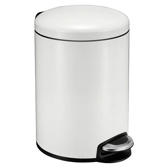 Vepa Bins Treteimer Maggey - 12 l, Edelstahl, Weiß - Bild eines weißen Treteimers mit einem schwarzen Sockel und einem Pedal, ideal für Badezimmer oder Küchen.