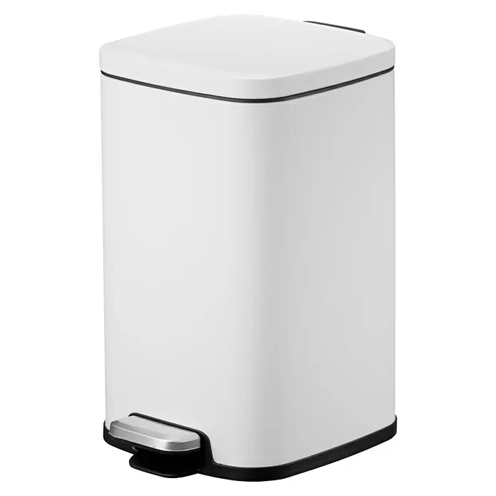 Vepa Bins Treteimer Stella - 12 l, Stahl, Weiß - Ein eleganter, weißer Treteimer mit einem schwarzen Rand und einem silbernen Pedal. Ideal für Bad, Küche oder Büro und sehr praktisch.