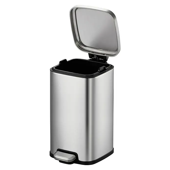 Vepa Bins Treteimer Stella - 12 l, Edelstahl, Mattsilber - Eleganter, eckiger Abfalleimer aus Edelstahl mit Fußpedal und offenem Deckel. Ideal für Küche und Bad.