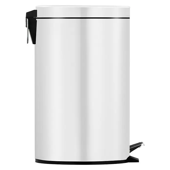 Vepa Bins Treteimer Trittmülleimer Venus - 12 l, Metall, Weiß - Ein schlanker, zylindrischer, weißer Treteimer mit schwarzem Deckel und Fußpedal, ideal für Bad oder Küche. Der Eimer ist hygienisch und stilvoll.