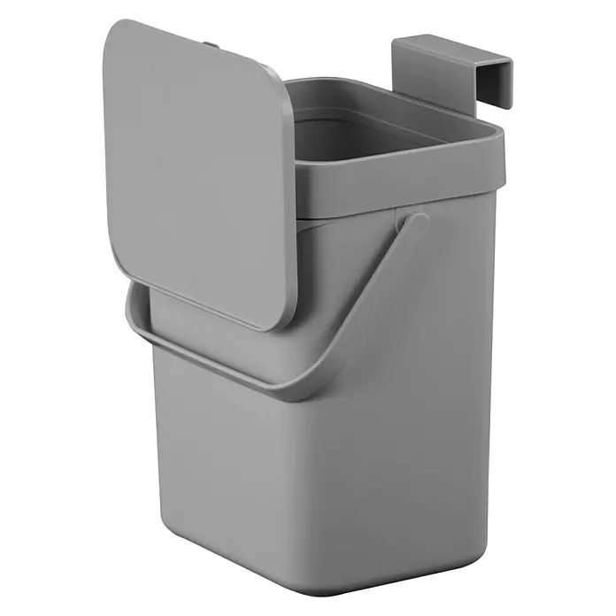 Vepa Bins Standard Mülleimer Foodwaste Caddy Puro II - 5 l, Kunststoff, Grau - Grauer Küchenabfalleimer mit offenem Deckel und Aufhängevorrichtung für Schranktüren. Perfekt für die Bioabfälle in der Küche.