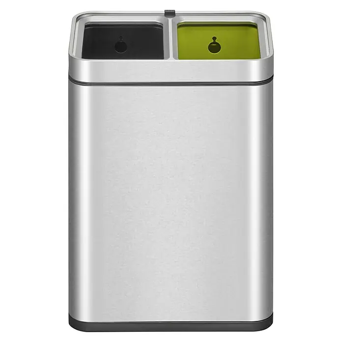 Vepa Bins Mülltrennsystem Laguna Slim Open Top - 20 l, Edelstahl, Mattsilber - Abfallbehälter mit zwei Fächern, ideal für die Mülltrennung, mit schwarzem und grünem Fach. Praktisch für Küche oder Büro.