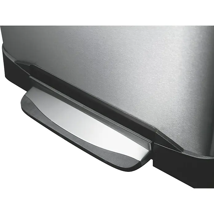 Vepa Bins Treteimer Neo-Cube Recycling - 46 l, Edelstahl, Mattsilber - Detailaufnahme eines Edelstahl-Treteimers, der Funktionalität und modernes Design für eine hygienische Abfallentsorgung vereint.