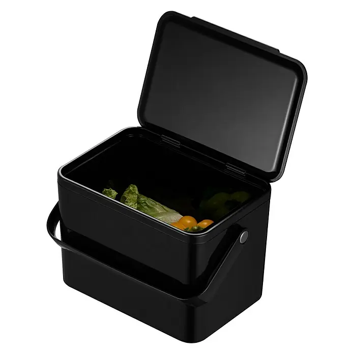 Vepa Bins Standard Mülleimer Foodwaste Caddy - 4 l, Kunststoff, Schwarz - Schwarzer Komposteimer mit offenem Deckel und Gemüseabfällen. Ideal für die Küchenarbeitsplatte und geruchsneutral.