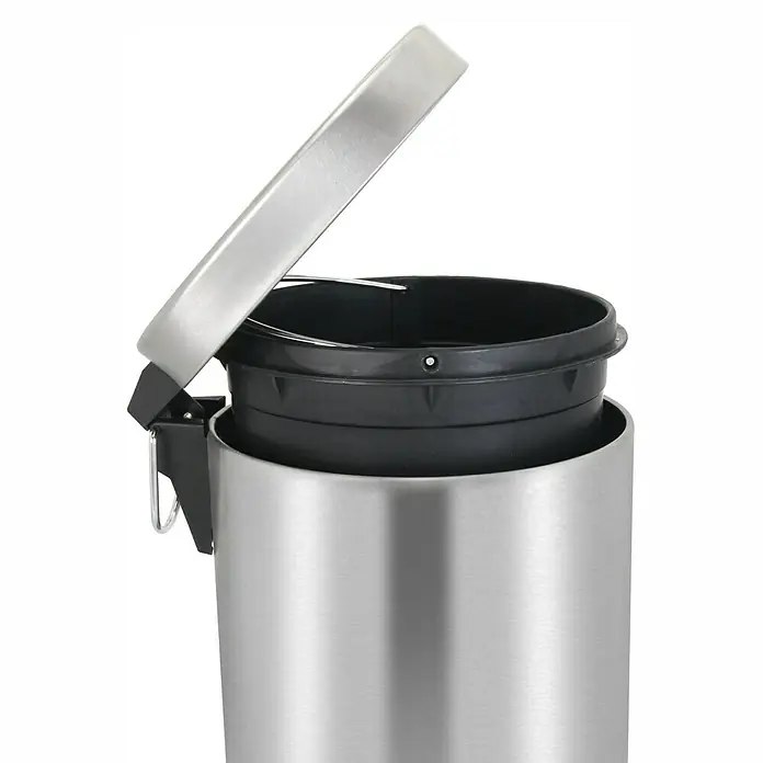 Vepa Bins Treteimer Trittmülleimer Venus - 12 l, Metall, Edelstahl - Ein offener, runder, silberner Treteimer mit einem schwarzen Inneneimer. Ideal für Küche oder Bad, um Abfall stilvoll zu entsorgen.