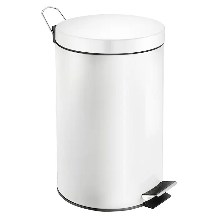 Vepa Bins Treteimer Trittmülleimer Venus - 12 l, Metall, Weiß - Ein weißer Treteimer mit einem Chromgriff am Deckel und einem schwarzen Fußpedal am Boden. Praktisch und hygienisch für jeden Raum.