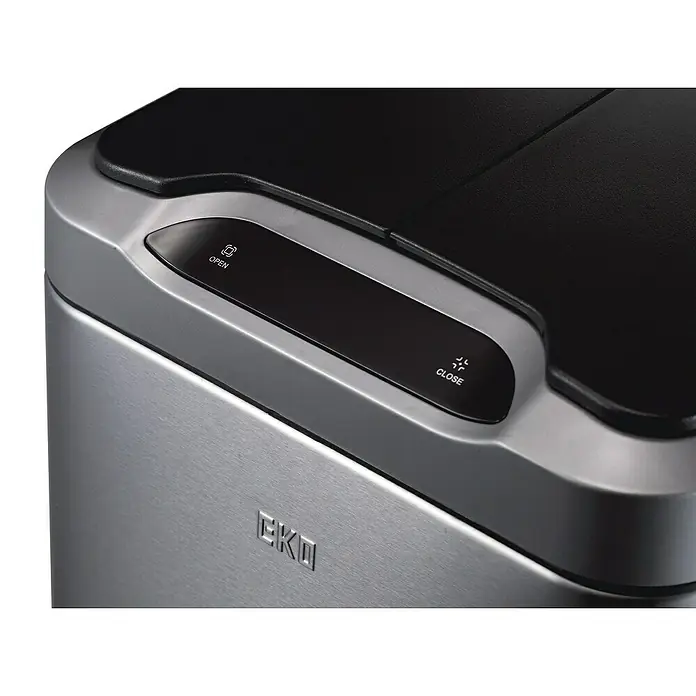 Vepa Bins Sensormülleimer Phantom - 45 l, Edelstahl, Mattschwarz - Detailaufnahme eines EKO-Abfalleimers mit automatischem Öffnungsmechanismus. Stilvolles Design für moderne Haushalte.