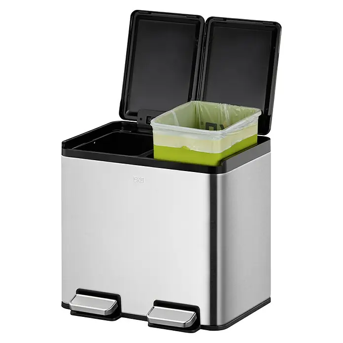 Vepa Bins Treteimer Essential - 20 l, Edelstahl, Mattsilber - Mülleimer aus Edelstahl mit zwei Fächern und Fußpedal. Ideal für die Mülltrennung und eine saubere Küche.