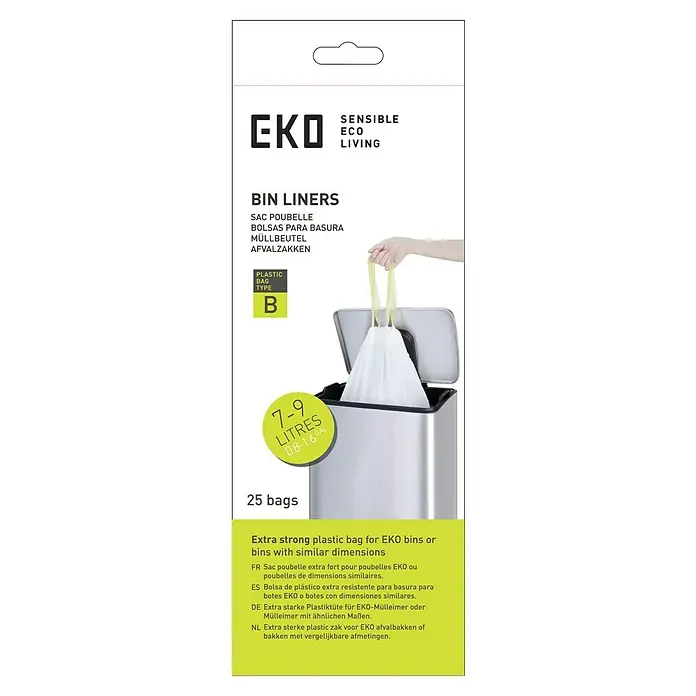 EKO Müllbeutel Typ B - 9 l, 25 Stk., Weiß - Verpackung mit EKO Müllbeuteln, extra starke Plastiksäcke für EKO oder ähnliche Mülleimer, 7-9 Liter, 25 Stück.