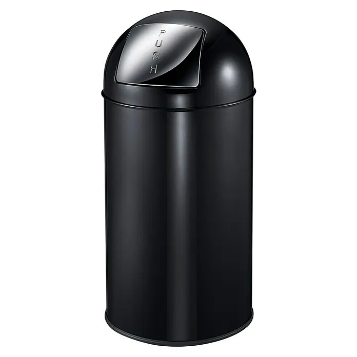 Vepa Bins Standard Mülleimer Pushcan - 40 l, Metall, Schwarz - Elegante schwarze Abfalltonne mit “Push”-Öffnung für eine stilvolle und praktische Müllentsorgung in jedem Raum.
