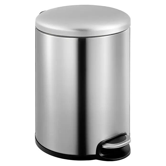 Vepa Bins Treteimer Maggey - 12 l, Edelstahl, Mattsilber - Ein moderner, runder Treteimer aus Edelstahl mit einem Fußpedal zum einfachen Öffnen. Perfekt für Bad oder Küche und sehr langlebig.