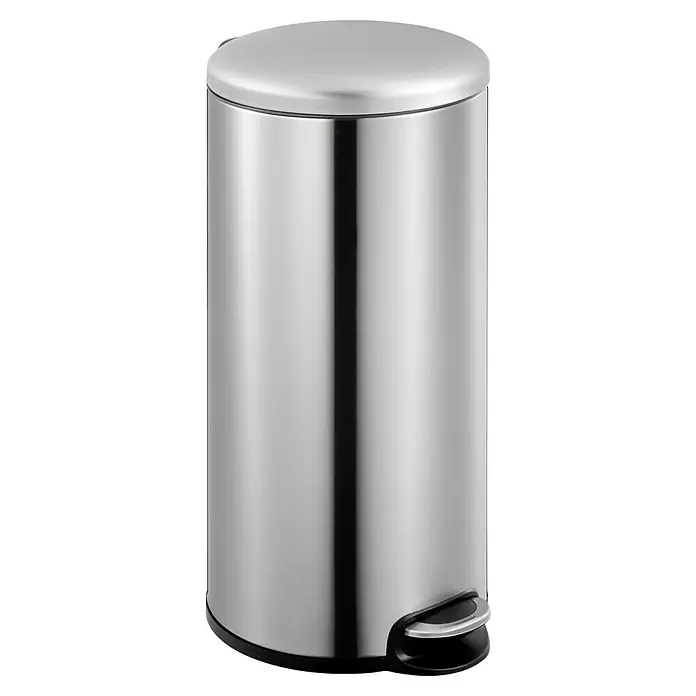 Vepa Bins Treteimer Maggey - 30 l, Edelstahl, Mattsilber - Ein Pedal-Mülleimer aus Edelstahl mit einem schlanken, zylindrischen Design und einem abnehmbaren Deckel für einfache Nutzung.