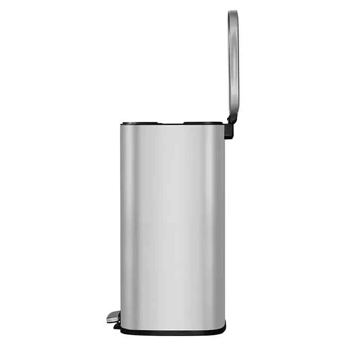 Vepa Bins Treteimer Stella - 20 l, Stahl, Mattsilber - Hier ist ein eleganter, silberfarbener Tretmülleimer mit offenem Deckel, ideal für jedes moderne Badezimmer oder Küche.