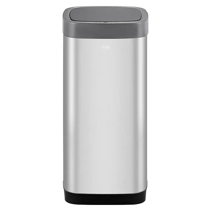 Vepa Bins Sensormülleimer EcoSmart - 50 l, Edelstahl, Mattsilber - Ein schlichter, silberner Mülleimer mit grauem Deckel, ideal für moderne Küchen oder Büros. Sein schlankes Design spart Platz und sieht stilvoll aus.
