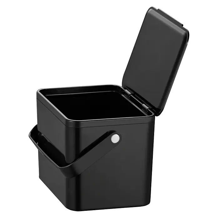 Vepa Bins Standard Mülleimer Foodwaste Caddy - 4 l, Kunststoff, Schwarz - Der schwarze Komposteimer mit offenem Deckel ist ein praktisches Küchenutensil für die Sammlung von Bioabfällen.