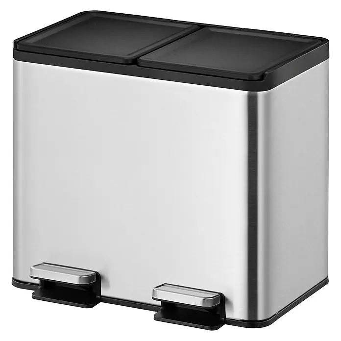 Vepa Bins Treteimer Essential - 20 l, Edelstahl, Mattsilber - Doppel-Abfalltrenneimer aus Edelstahl mit Pedalöffnung für eine einfache und hygienische Mülltrennung im Haushalt.