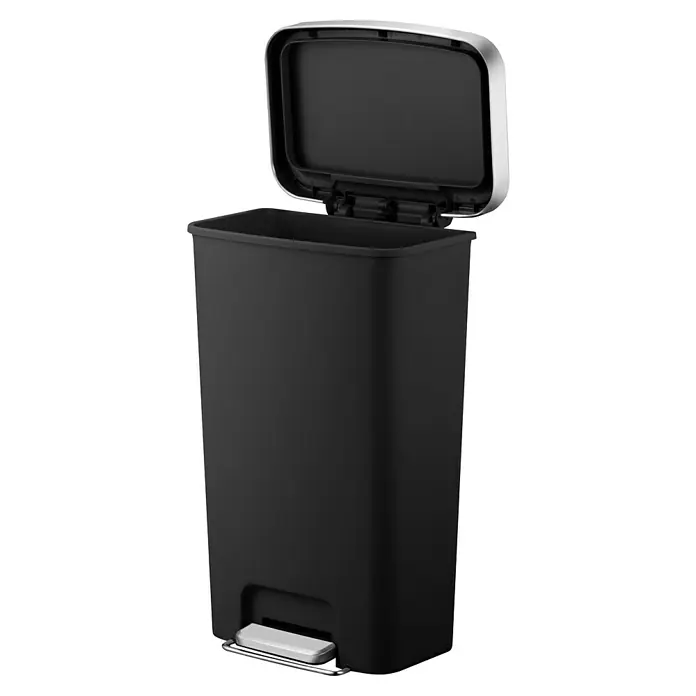 Vepa Bins Treteimer Hana - 45 l, Kunststoff, Schwarz - Schwarzer Treteimer mit offenem Deckel und silbernen Akzenten, ideal für Küche oder Bad. Praktisch und stilvoll.