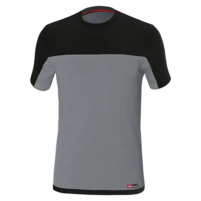 Industrial Starter Camiseta Stretch - XXL, 95% algodón 5% Spandex, Apto para: Caballeros, Gris/Negro - Camiseta negra y gris de manga corta con detalle rojo en el escote. Top cómodo y elegante para el uso diario.