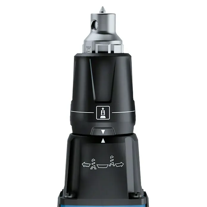 Bosch Professional AMPShare 18V Atornillador para placas de yeso de batería GTB 18V-45 - 18 V, 2 baterías, 6 Nm, Número de revoluciones de marcha en vacío 1ª marcha: 0 r.p.m. - 4.500 r.p.m. - Primer plano de un destornillador, que muestra sus ajustes para un rendimiento y precisión óptimos.