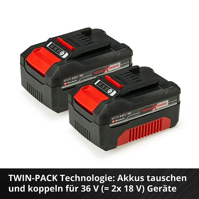 Einhell Power X-Change 18V Akku & Ladegerät PXC-Starter-Kit - 18 V, 1 Akku, 4 Ah - Zwei Einhell Power X-Change 4.0Ah 18V Akkus im Twin-Pack. Ideal für Geräte, die 36V benötigen.