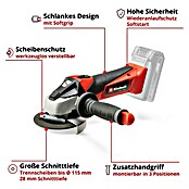 Einhell Power X-Change Akku-Winkelschleifer TE-AG 18/115 Li-Solo (18 V, Ohne Akku, Durchmesser Scheibe: 115 mm)