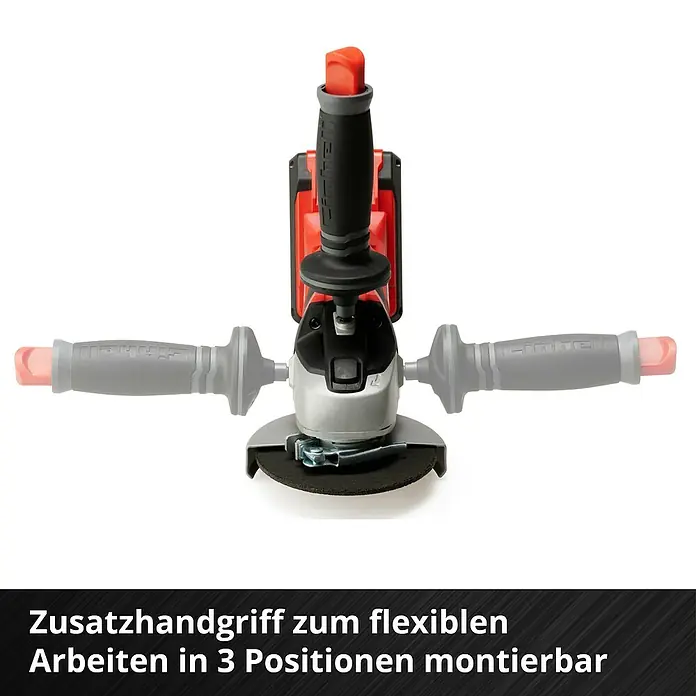 Einhell Power X-Change 18V Akku-Winkelschleifer TE-AG 18/115 Li-Solo - Ohne Akku, Durchmesser Scheibe: 115 mm, 8.500 U/min - Zusatzhandgriff für Winkelschleifer zur flexiblen Montage in 3 Positionen für optimalen Halt und Kontrolle bei der Arbeit.