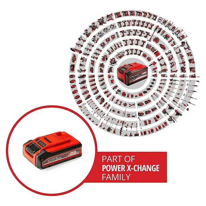 Einhell Power X-Change 18V Akku - 18 V, 4 Ah - Produktbild einer Einhell Power X-Change Batterie, Teil eines Systems für diverse Werkzeuge und Gartengeräte.