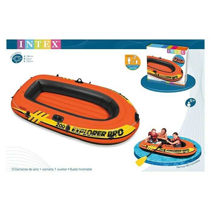 Intex Bote hinchable Explorer Pro 200 (L x An x Al: 196 x 102 x 33 cm, Específico para: 1+1 personas, Carga útil: 120 kg)