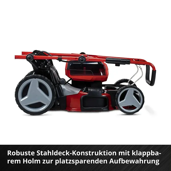 Einhell Professional Akku-Rasenmäher GP-CM 36/47 S HW Li - 18 V, 4 Akkus, 4 Ah, Schnittbreite: 47 cm - Zusammengeklappter Rasenmäher mit robustem Stahldeck für platzsparende Aufbewahrung.