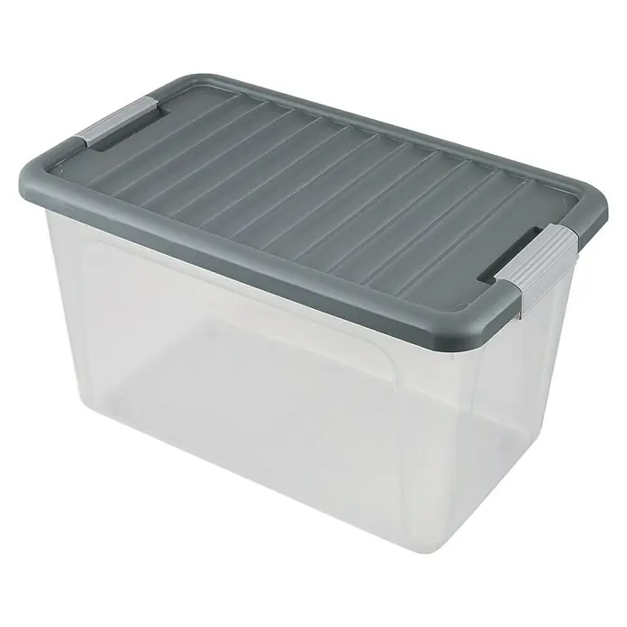 Aufbewahrungsbox W-Box M - L x B x H: 49 x 30 x 28,5 cm, 30 l, Transparent/Grau - Kunststoff-Aufbewahrungsbox mit grauem Deckel. Ideal zur Lagerung diverser Gegenstände und zur Organisation von Räumen.