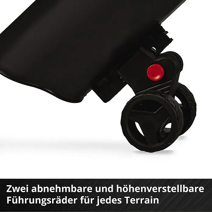Einhell Power X-Change 18V Akku-Laubsauger & -Laubbläser 36/230 LI E-SOLO - 18 V, Ohne Akku, Blasleistung: 225 m³/h, Blasgeschwindigkeit: 230 km/h - Abnehmbare und höhenverstellbare Führungsräder für jedes Terrain. Die Räder sind leicht anzubringen und zu entfernen.