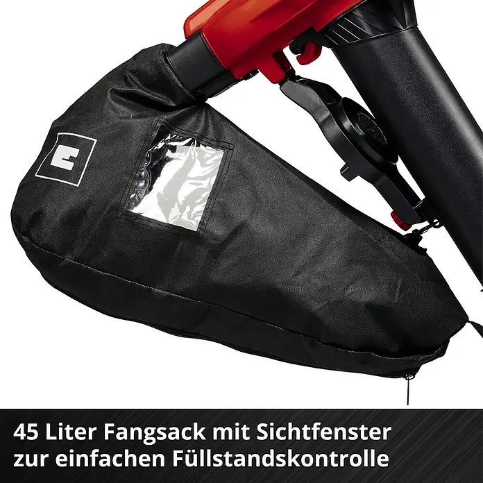 Einhell Power X-Change 18V Akku-Laubsauger & -Laubbläser 36/230 LI E-SOLO - 18 V, Ohne Akku, Blasleistung: 225 m³/h, Blasgeschwindigkeit: 230 km/h - Fangsack des Einhell Laubbläsers mit Sichtfenster zur einfachen Füllstandskontrolle.