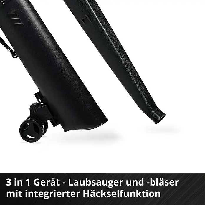 Einhell Power X-Change 18V Akku-Laubsauger & -Laubbläser 36/230 LI E-SOLO - 18 V, Ohne Akku, Blasleistung: 225 m³/h, Blasgeschwindigkeit: 230 km/h - Abbildung eines 3-in-1 Laubbläsers und Laubsaugers mit integrierter Häckselfunktion.