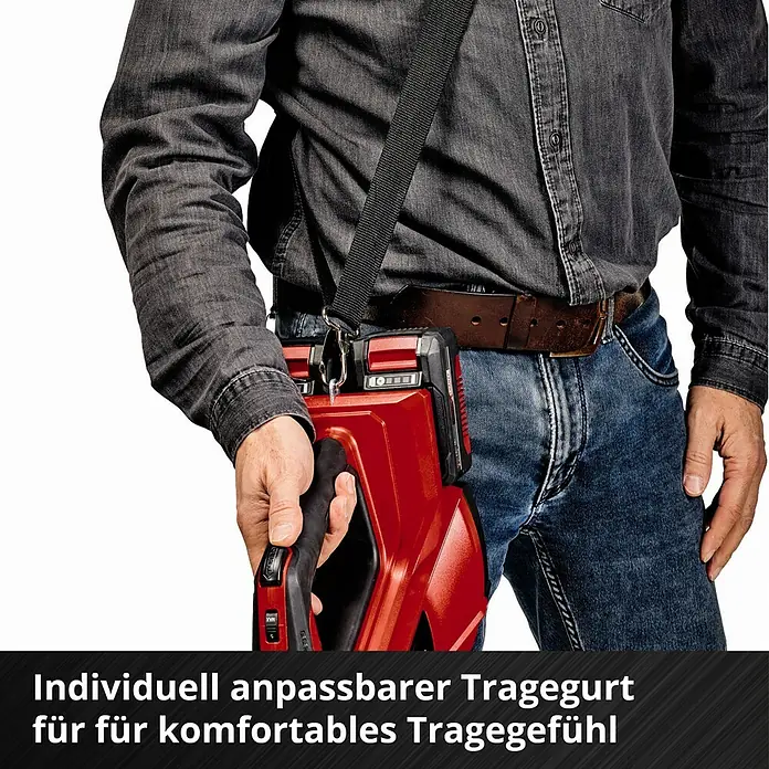 Einhell Professional Akku-Laubbläser GP-LB 36/210 Li E-Solo - 18 V, Ohne Akku, Blasgeschwindigkeit: 210 km/h, Blasleistung: 816 m³/min - Komfortabler Transport: Individuell anpassbarer Tragegurt für entspanntes Arbeiten mit dem Einhell Produkt.