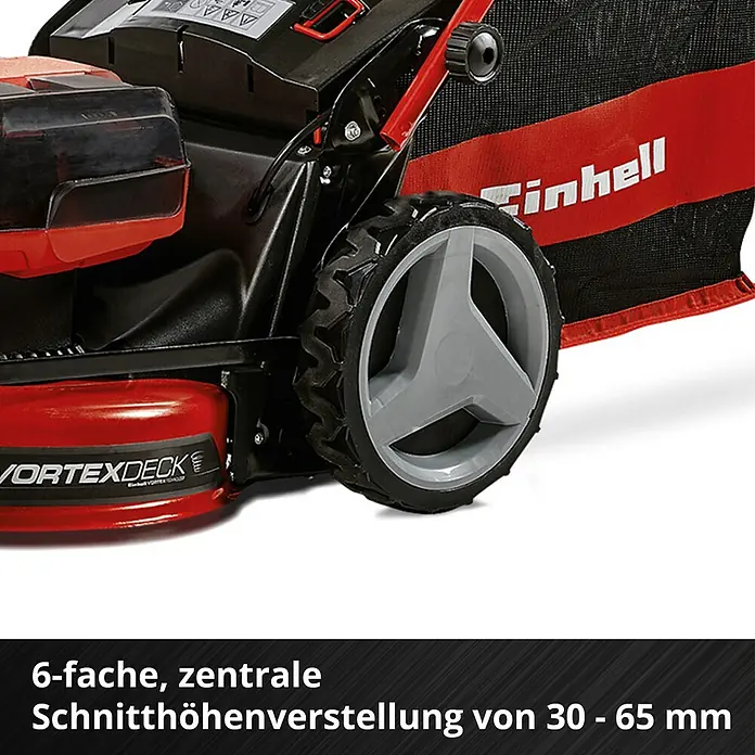 Einhell Professional Akku-Rasenmäher GP-CM 36/47 S HW Li - 18 V, 4 Akkus, 4 Ah, Schnittbreite: 47 cm - Einhell Rasenmäherdetail mit zentraler Schnitthöhenverstellung. Komfortable Bedienung und präzise Schnitte für den perfekten Rasen.