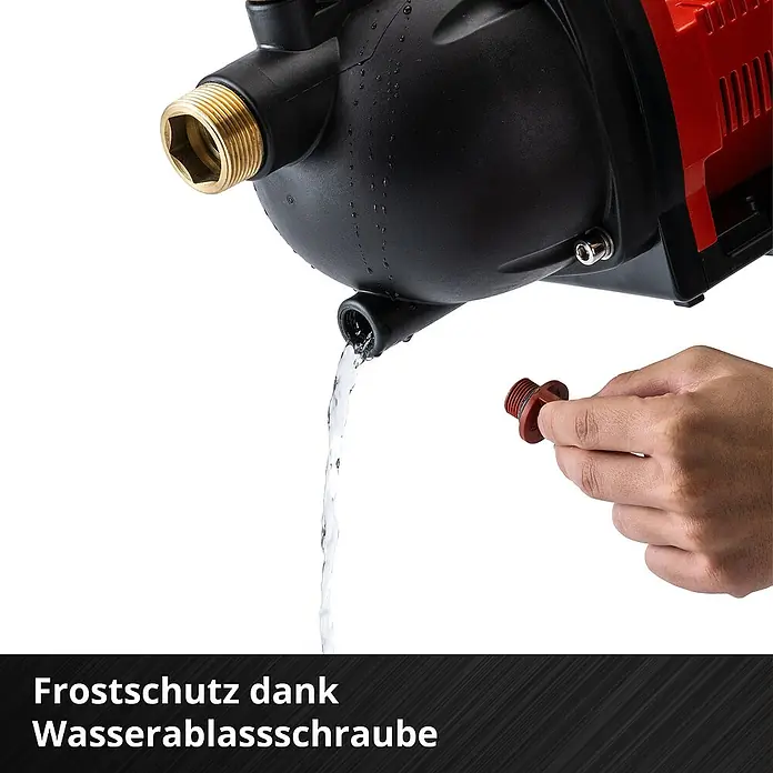 Einhell Power X-Change 18V Akku-Gartenpumpe AQUINNA 36/30 - Ohne Akku, Max. Fördermenge: 3.000 l/h - Die Wasserablassschraube der Hauswasserpumpe ermöglicht Frostschutz.