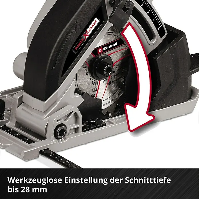 Einhell Power X-Change 18V Akku-Handkreissäge TE-CS 18/89Li-Solo - 18 V, Ohne Akku, Leerlaufdrehzahl: 0 U/min - 2.500 U/min - Werkzeuglose Einstellung der Schnitttiefe bis 28 mm.