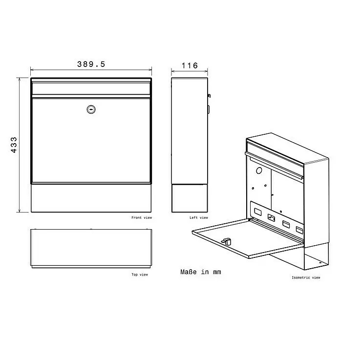 Metzler Wandbriefkasten BK212 Mit Zeitungsfach - L x B x H: 11,6 x 39 x 34,3 cm, Anthrazit, Edelstahl, Posthaltebügel - Rechteckiger Briefkasten, 433mm (H) x 389.5mm (B) x 116mm (T), mit offener Frontklappe und Einwurfschlitz oben.