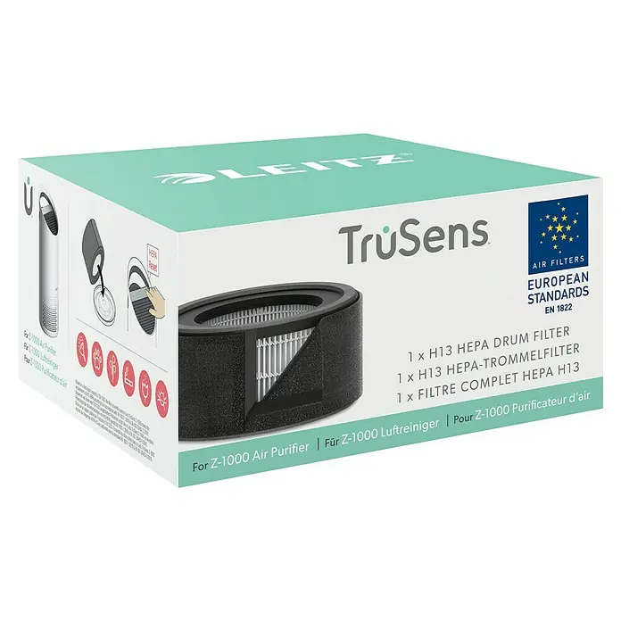 Leitz TruSens HEPA-Filter 2-in-1 - 18,5 x 18,5 x 9,5 cm, Passend für: TruSens Luftreiniger Z-1000 - Nahaufnahme der Leitz TruSens Z-1000 Luftreiniger HEPA Filterpackung für Allergiker, die saubere Luft zu Hause oder im Büro genießen.