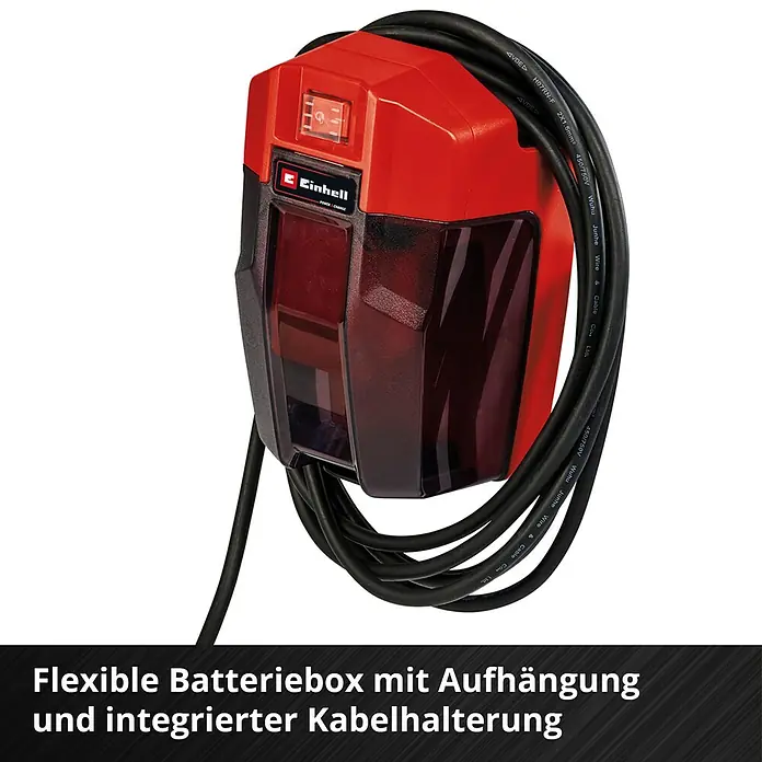 Einhell Power X-Change 18V Akku-Klarwasserpumpe GE-SP 18 Li - 18 V, Ohne Akku, Max. Fördermenge: 5.000 l/h - Flexible Einhell Batteriebox mit integrierter Kabelhalterung und Aufhängung. Zum praktischen Verstauen und Aufladen von Akkus.